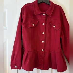 NWOT Red Denim Jacket w/ Peplum